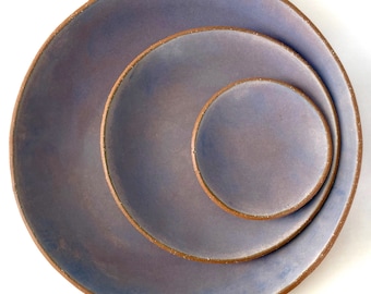 Handmade Stoneware Pottery Plate Set: MADE TO ORDER Speckled Lilac Matte Glazed Dinnerware