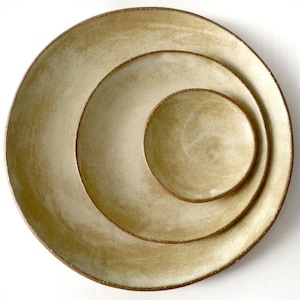 Hand-Built Stoneware Plate Set: Sepia Cream Matte Glazed Dinnerware