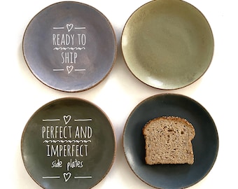 Ceramic Side Plate. READY TO SHIP Perfect and Imperfect Rustic Mix and Match Matte Glaze Dinnerware. Hand-built Stoneware Pottery Plate.