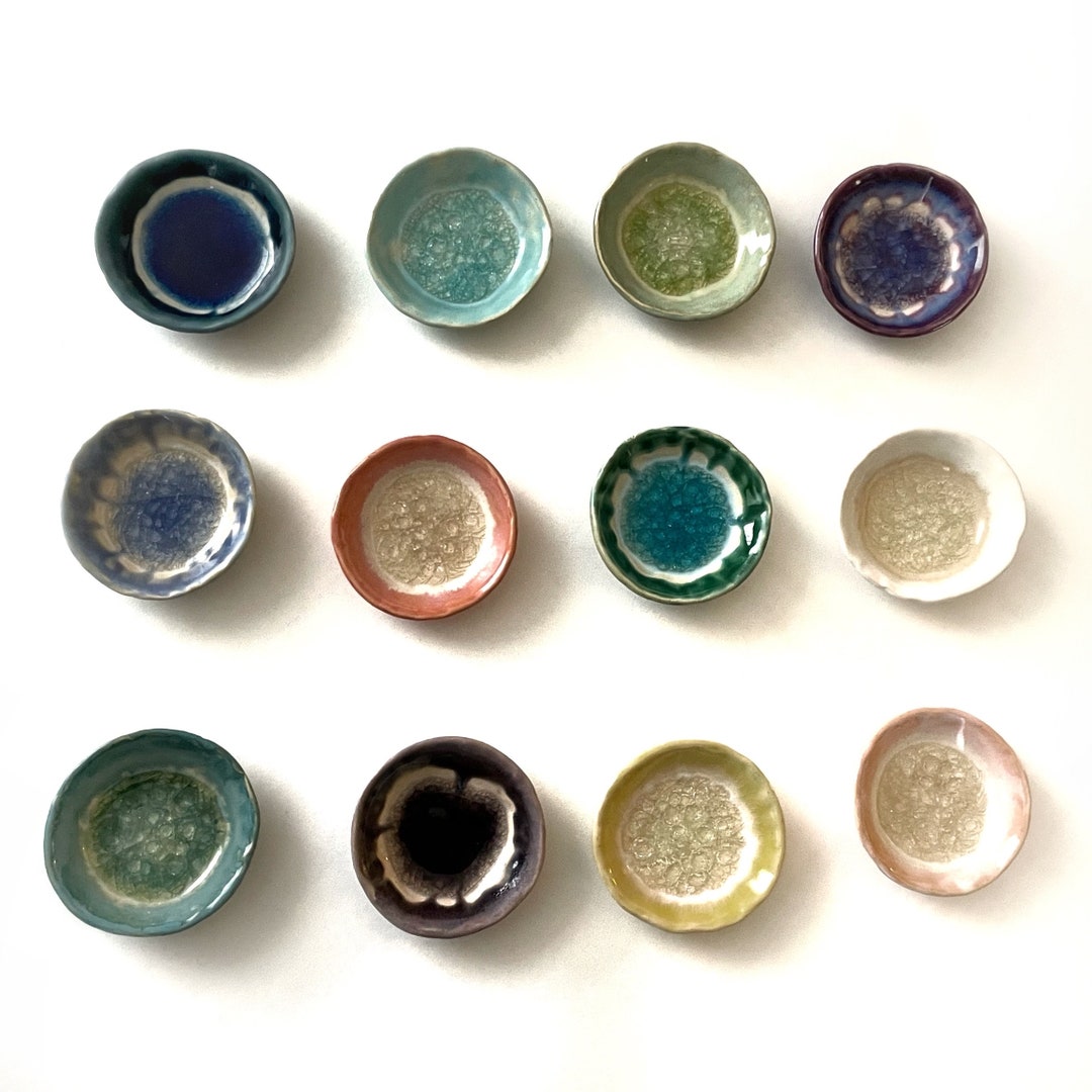 Made to Order. Handcrafted Ceramic Crackle Glass Catch All Bowl. Ring