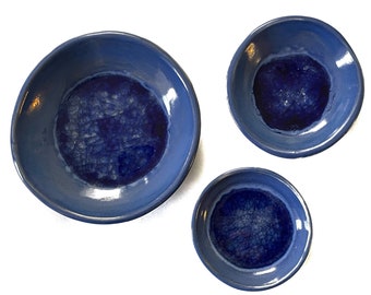 Bright Blue Ceramic Wall Art: Crackle Glass Glaze, Modern Rustic Decor
