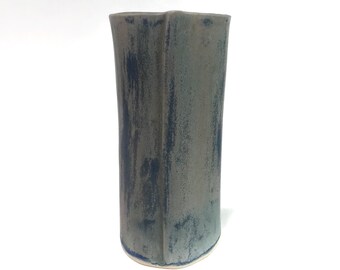 Large Ceramic Flower Vase. Matte Blue Glaze. Hand-built Cylinder Vase For Tall Flower Arrangements. Modern Rustic Decor. Gifts For Her.