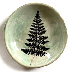 Fern Leaf Print Ceramic Dish. Round Soap Dish. Tea Bag Holder. Catchall Ring Dish. Symbol of Wellness & Good Luck. Botanical Pottery