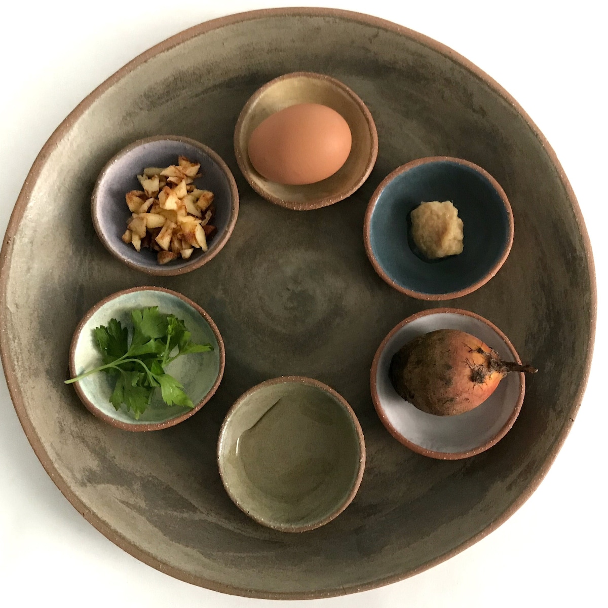 Handmade Stoneware Seder Plate With Bowls