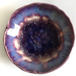 Handmade Ceramic Ring Dish: Crackle Glass Center, Stoneware Catchall