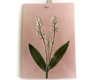 Lily of the Valley Ceramic Tile. Wild Flower Wall Art Decor. Trivet. Symbol of Happiness