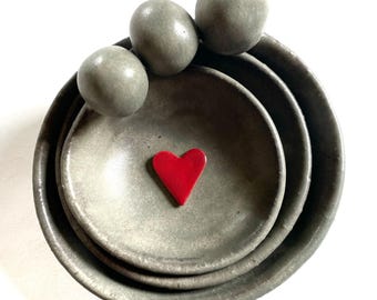 Ceramic Goddess Bowls. Nesting Set of 3 Dishes with Wild Sage Matte Glaze