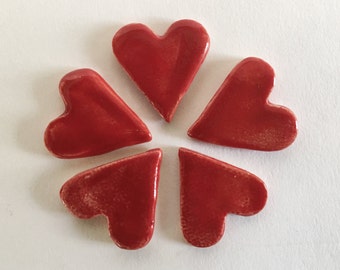 Little Ceramic Red Heart Charm. Essential Oil Diffuser. Tiny Ceramic Tile