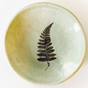Fern Leaf Print Ceramic Dish. Round Soap Dish. Tea Bag Holder. Catchall Ring Dish. Symbol of Wellness & Good Luck. Botanical Pottery