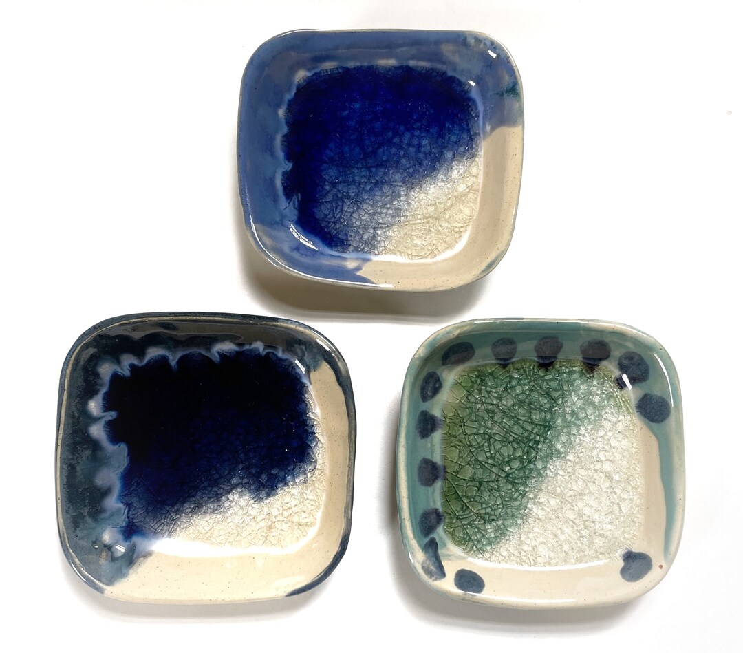 Wall Art Decor. Set of 3 Ceramic Wall Art Plates. Square Wall Hangings