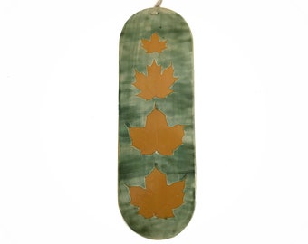 Maple Leaf Print. Oval Ceramic Wall Hanging. Trivet. Autumnal Home Decor. Farmhouse Chic