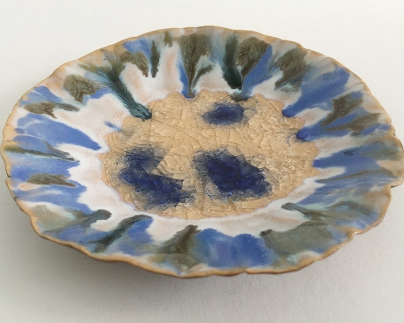 Ceramic Crackle Glass Glaze Art Bowl OneOfAKind Blue and Etsy