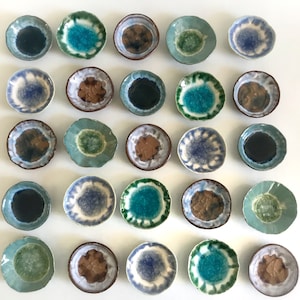 Ceramic Catchall Bowl Pinch Pot in 6 Designs. Crackle Glass Center. Medicine Holder. Healing Stones & Ring Dish. Eye Candy. For Her