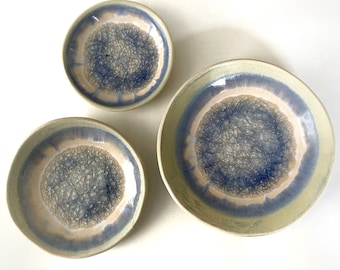 Blue Crackle Glass Glaze Ceramic Wall Art Sculpture