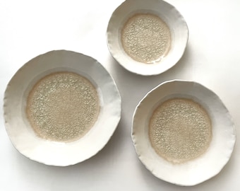 Ceramic Wall Art. Minimalist Contemporary Rustic Home Decor. Crackle Glass Glaze Wall Hanging. Three Sizes