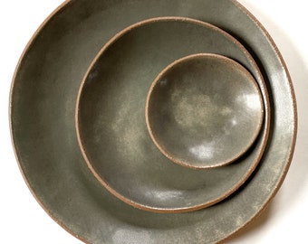 Pottery Plate Set. MADE TO ORDER. Hand-built Stoneware Ceramic Dinnerware. Mix and Match Dishes. Wild Sage  Matte Glaze