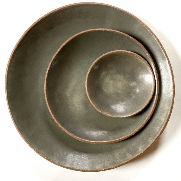 Handmade Stoneware Pottery Plate Set: MADE TO ORDER Wild Sage Matte Glaze