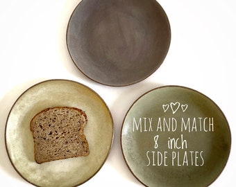 Ceramic 8” Pottery Plate. Salad, Sandwich, Dessert, Side Plate. MADE TO ORDER. Handcrafted Stoneware Pottery Dinnerware. Mismatched Dishes