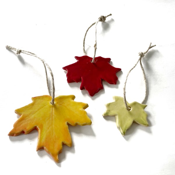 Ceramic Maple Leaf Ornament.  Christmas Ornaments. Vermont Pottery. Hostess Gift. Colorful Home Decor. Teacher Gift. Nature Lover Gifts