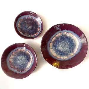 Plum Purple Ceramic Wall Hanging Plate: Crackle Glass Glaze, Modern Rustic Decor