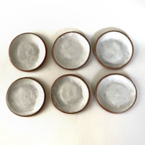 Tiny Pottery Plates. Set of 6 Small Plates. Matte Whitewash Glaze. Butter Pat Plates. Rustic Dinnerware. Handbuilt Pottery. Minimalistic