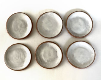 Tiny Pottery Plates. Set of 6 Small Plates. Matte Whitewash Glaze. Butter Pat Plates. Rustic Dinnerware. Handbuilt Pottery. Minimalistic