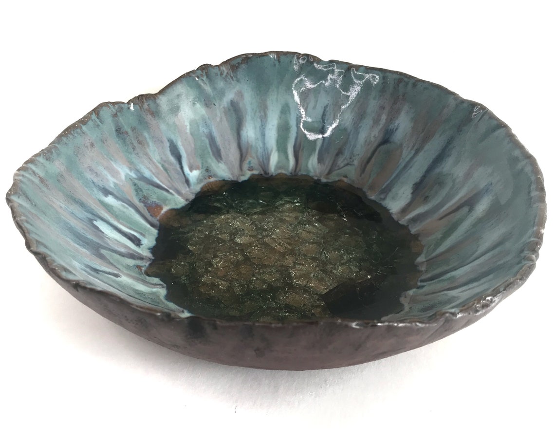 Ceramic Crackle Glass Art Bowl. One Of A Kind Decorative Bowl. Etsy