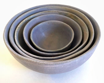 Ceramic Nesting Bowls. Set of 5 Purple Stoneware Pottery Bowls. Serving Bowls. Mixing Bowls.  Hand-built Stoneware Vermont Ceramics
