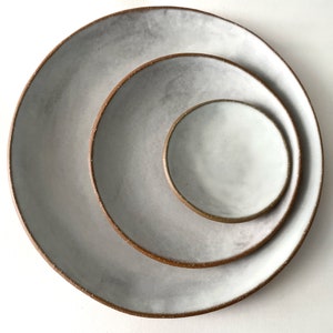 Hand-Built Stoneware Pottery Plate Set: White Wash Matte Glaze Dinnerware