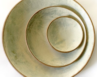 Stoneware Ceramic Plate Set. READY TO SHIP. Mix and Match Dishes. Rustic Hand-built Pottery Dinnerware. Ocean Breeze Matte Glaze Pottery