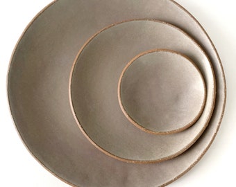 Handcrafted Stoneware Plate Set: MADE TO ORDER Misty Gray Ceramic Dinnerware
