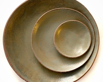 Pottery Plate Set. MADE TO ORDER. Handcrafted Stoneware Ceramic Dinnerware. Mix and Match Dishes. Tortoise Shell Matte Glaze