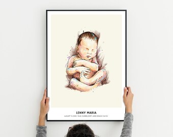 Individual birth poster 50 x 70 cm - Personal birth details - Perfect gift for parents & baby - Unique memory!