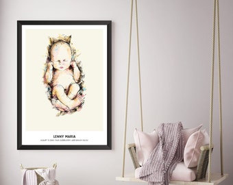 Personalized birth poster 50 x 70 cm - Personal birth information - Perfect gift for parents & baby - Unforgettable memory!