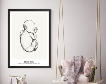 Customized birth poster 50 x 70 cm - Personal birth details - Great gift for parents & baby - Unforgettable memory!