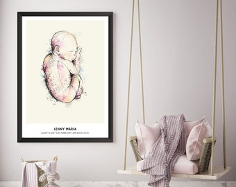 Custom-made birth poster 50 x 70 cm - Personal birth details - Great gift for parents & baby - Unmistakable memory!