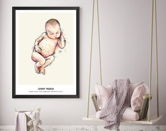 Personalized birth poster 50 x 70 cm - Personal details - Perfect gift for parents & baby - Unforgettable memory!