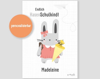 Kinderposter Hasenschule Mädchen | Wandbilder - Kinderzimmer - Kinderzimmerposter - Kinderprint- Personalisierbar