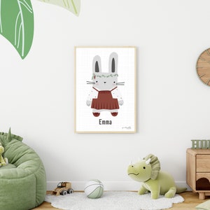 Kinderposter Boho Hasenmädchen personalisiert Wandbilder Kinderzimmer Kinderzimmerposter Kinderprint Print Poster Tiere Hase Bild 4