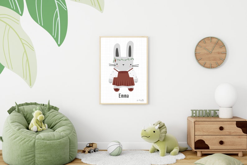 Kinderposter Boho Hasenmädchen personalisiert Wandbilder Kinderzimmer Kinderzimmerposter Kinderprint Print Poster Tiere Hase Bild 4