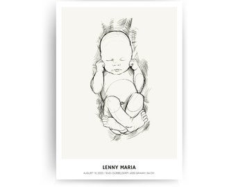 Personalized birth poster 50 x 70 cm - Personal details - Perfect gift for parents & baby - Unforgettable memorial pieces!