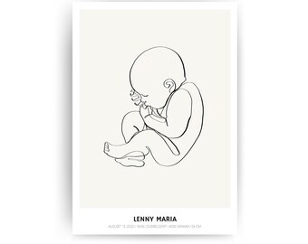 Custom-made birth poster 50 x 70 cm - Personal birth details - Great gift for parents & baby - Unmistakable memorable moments