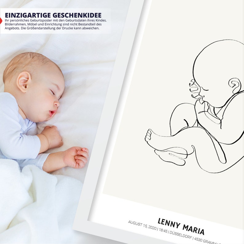 Maßgeschneidertes Geburtsposter 50x70cm Persönliche Geburtsdaten Tolles Geschenk für Eltern & Baby Unverwechselbare Erinnerungsmomente Bild 3