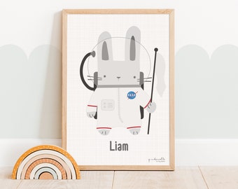 Kinderposter Hasenastronaut  | Wandbilder - Kinderzimmer - Kinderzimmerposter - Kinderprint- Personalisierbar