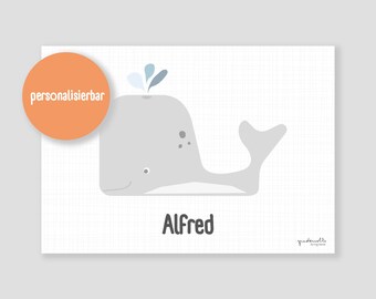 Personalisiertes Kinder Poster Wal 30x40cm