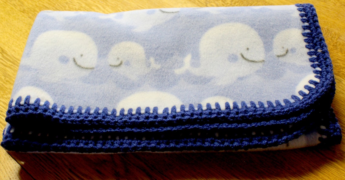 Crocheted Edge Fleece Baby Blanket Light Blue Fleece with Etsy