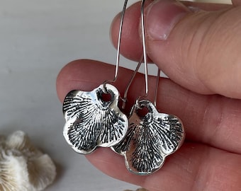 Handmade sterling silver coral texture sea earrings for women
