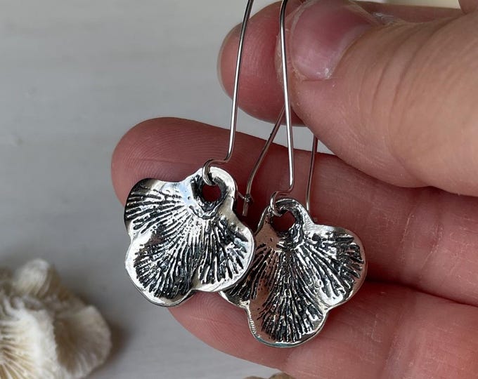 Handmade sterling silver coral texture sea earrings for women