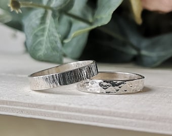 Unisex textured ring in sterling silver