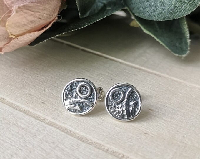 Round Fusion earrings handmade in sterling silver for women - unique gift for woman